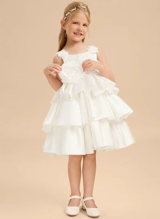 Elegant A Line Square Neck Sleeveless Bow Back Knee Length Flower Girl Dress