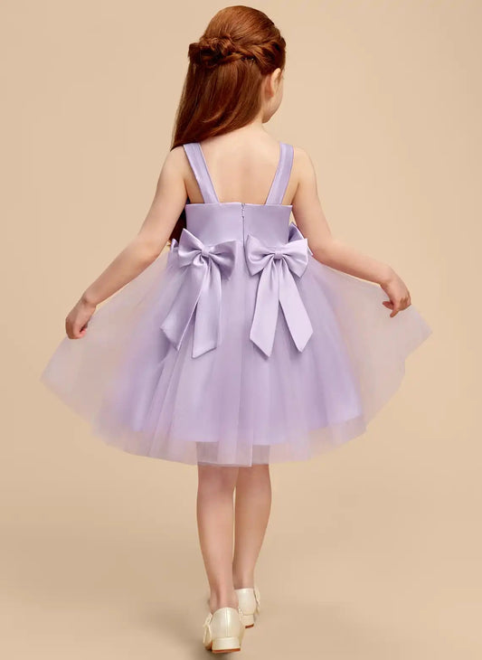 Elegant A Line Scoop Neck Sleeveless Bow Back Knee Length Flower Girl Dress