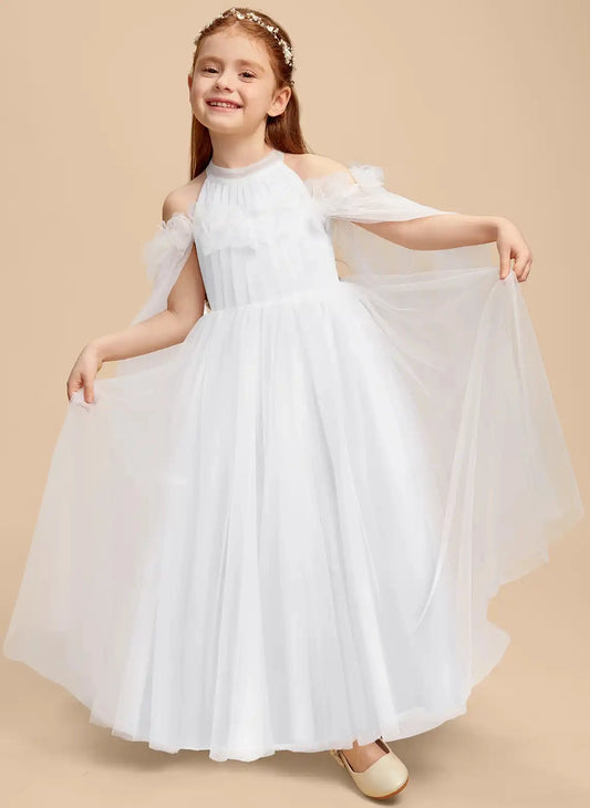 Elegant A?Line Halter Cold?Shoulder Keyhole?Back Floor?Length First Communion Dress