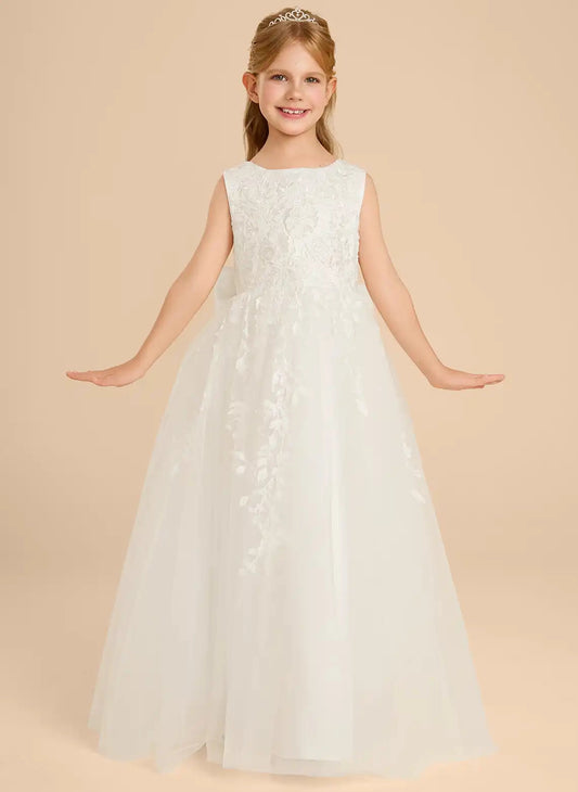 Elegant A-line Bateau Sleeveless V-Back Floor-Length First Communion Dress