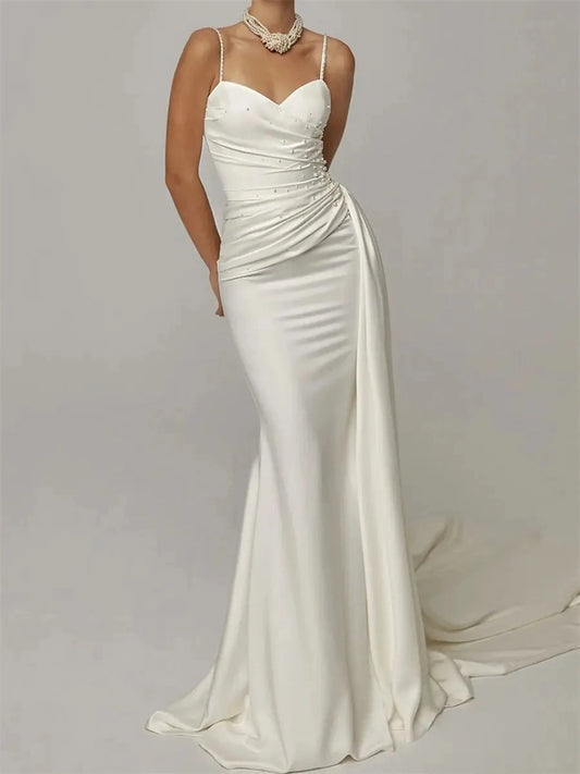 Elegant Mermaid Sweetheart Spaghetti Strap Lace Up Floor Length Wedding Dress
