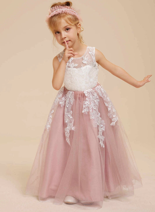 Elegant A Line Round Neck Sleeveless V Back Long First Communion Dress