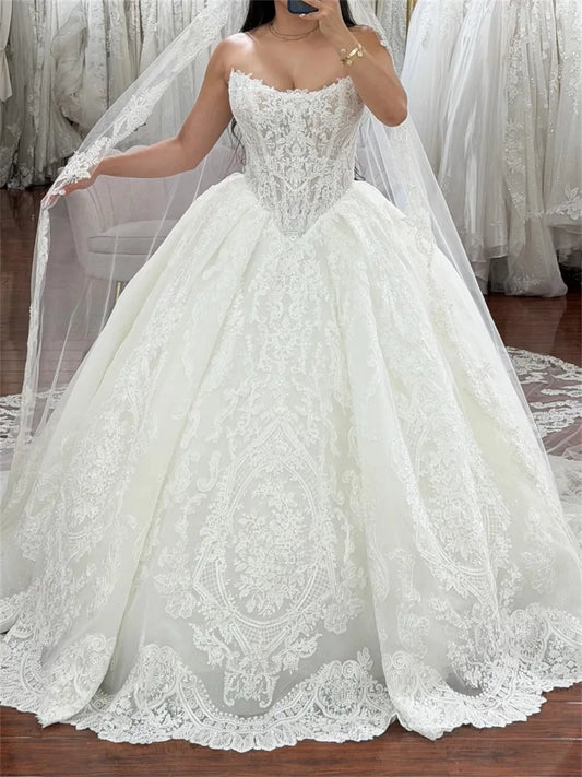 Luxurious Ball Gown Sweetheart Sleeveless Corset Back Floor Length Wedding Dress
