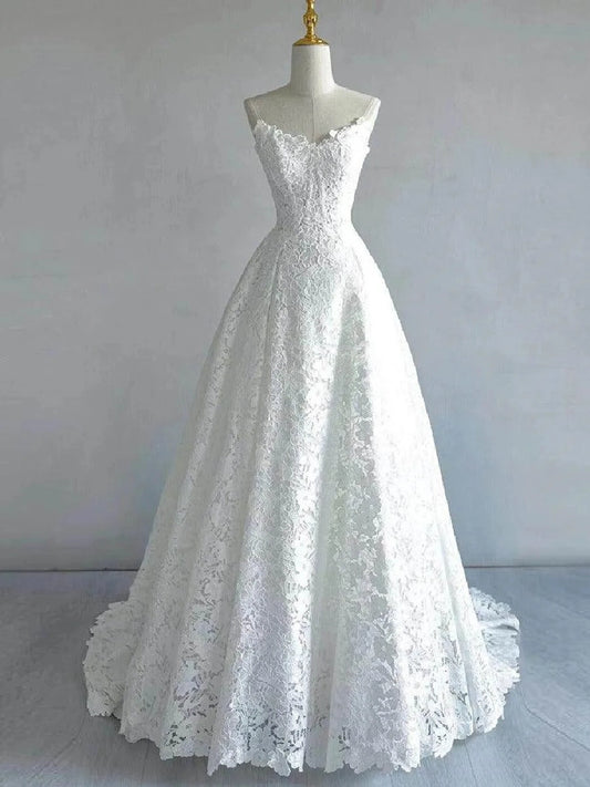 Romantic Ball Gown Sweetheart Sleeveless Lace Up Floor Length Wedding Dress