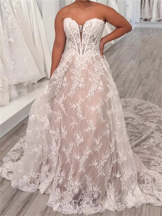 Romantic A-Line Sweetheart Sleeveless Corset Back Floor-Length Wedding Dress