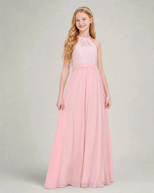 Elegant A Line Halter Sleeveless Keyhole Back Floor Length Flower Girl Dress