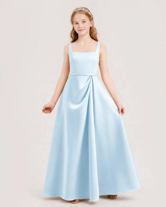 Elegant A Line Square Neck Sleeveless Zipper Back Floor Length Wedding Dress