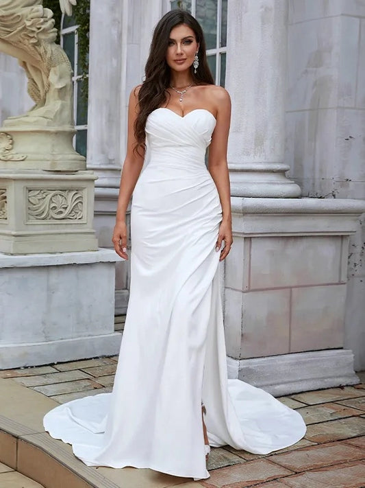 Elegant Mermaid Sweetheart Sleeveless Button Back Floor Length Wedding Dress