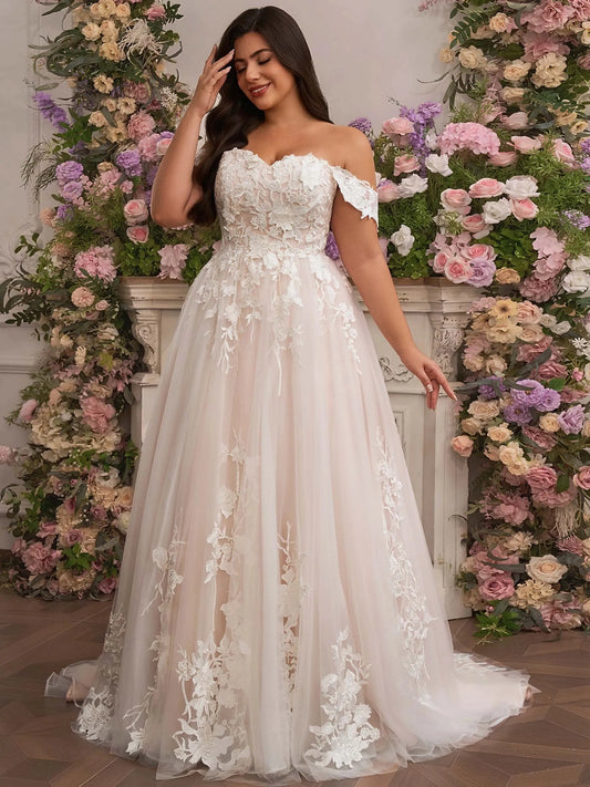 Romantic A Line Sweetheart Off Shoulder Lace Up Floor Length Wedding Dress