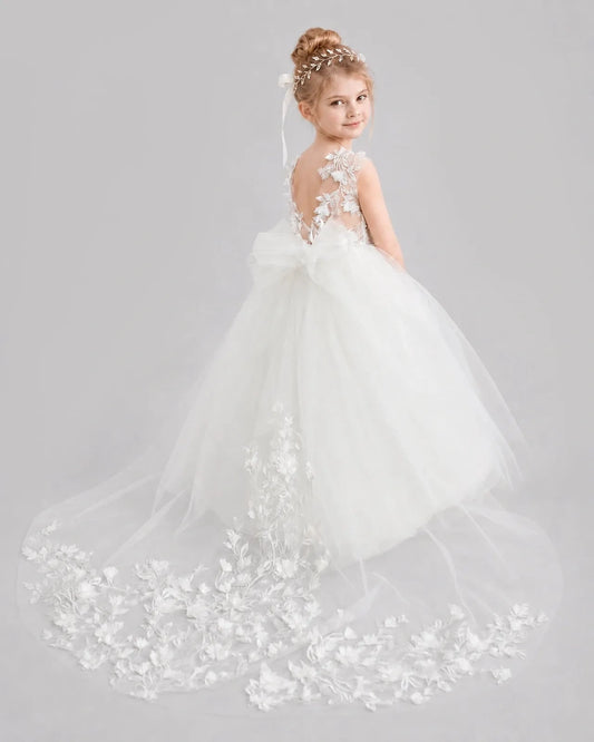 Elegant Ball Gown V Neck Sleeveless V Back Floor Length Flower Girl Dress
