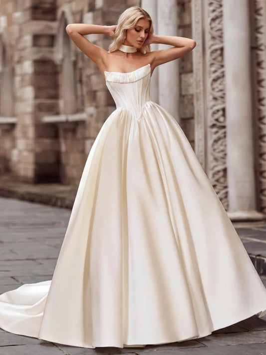 Elegant Ball Gown Straight Sleeveless Lace Up Floor Length Wedding Dress