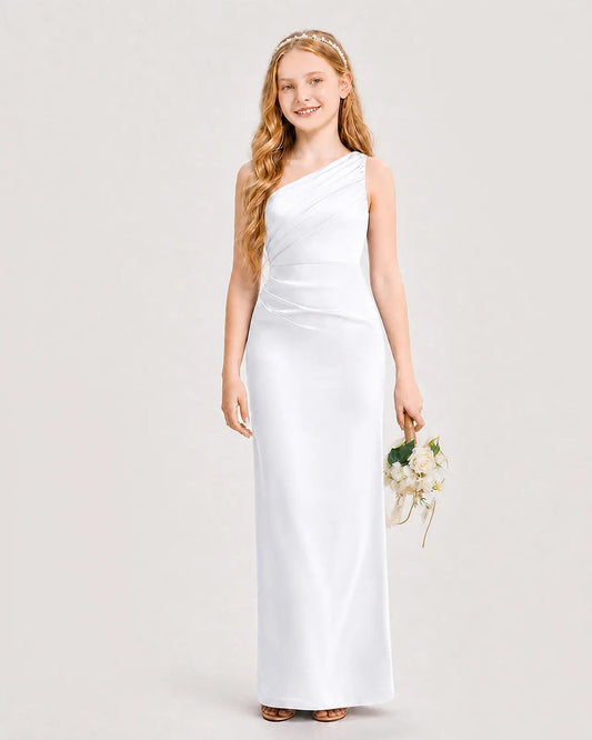 Elegant Column One Shoulder Sleeveless Closed Back Floor Length Bridesmaid Dress