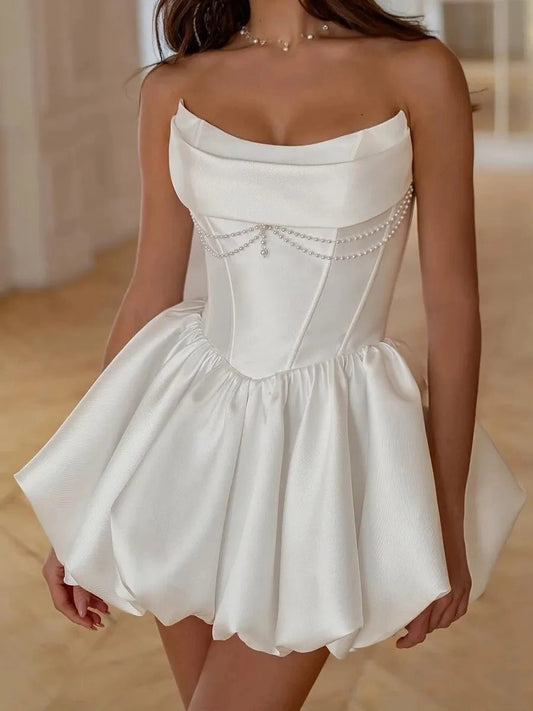 Elegant A Line Strapless Sleeveless Fitted Back Mini Wedding Dress