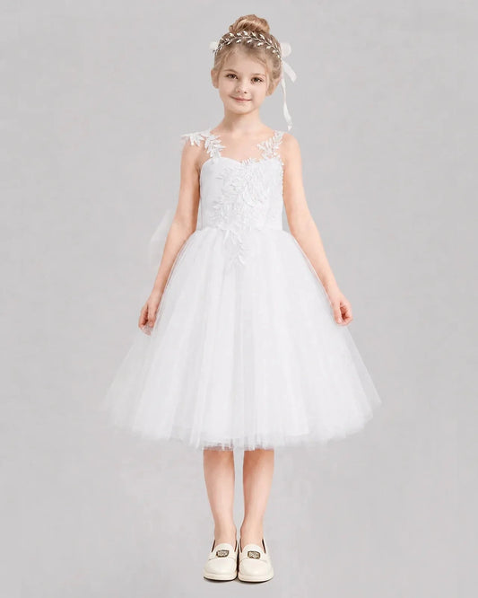 Elegant A-Line Sweetheart Sleeveless V-Back Bow Knee-Length Flower Girl Dress