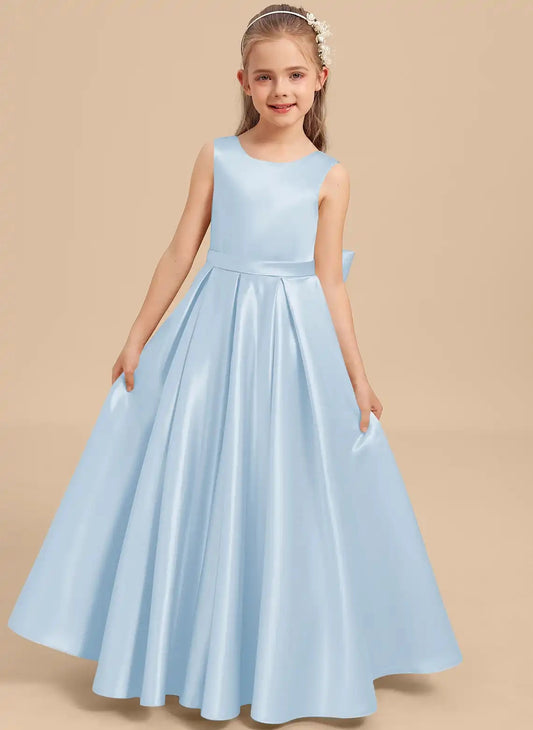 Elegant A-Line Round Neck Sleeveless V Back Floor-Length Flower Girl Dress