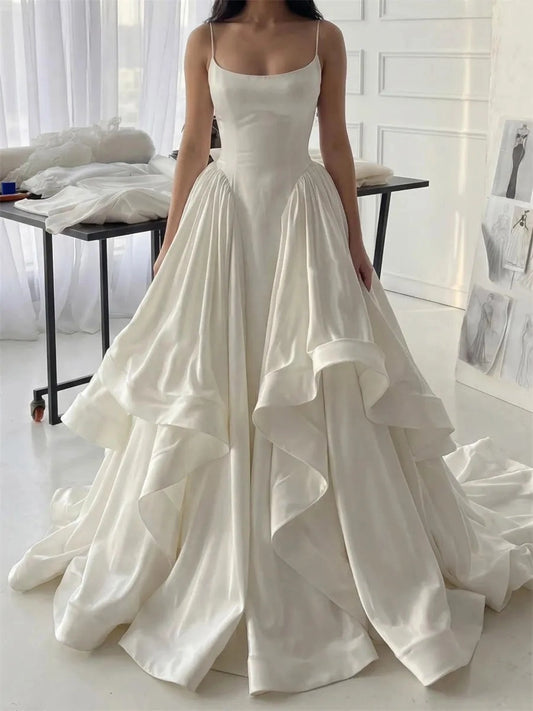 Elegant Ball Gown Square Neck Sleeveless Fitted Back Floor Length Wedding Dress