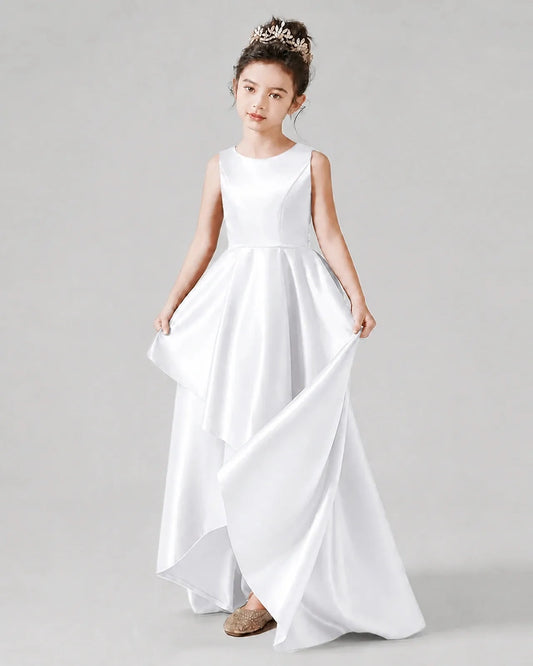 Elegant A-Line Round Neck Sleeveless Bow Back Floor-Length Flower Girl Dress