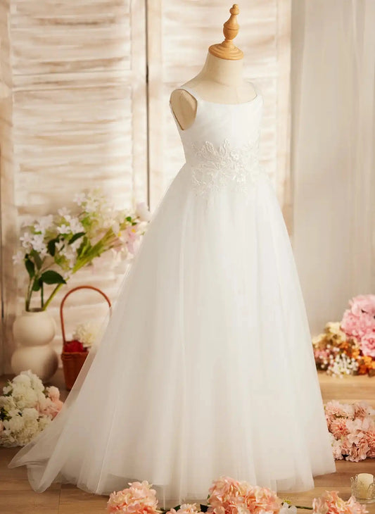 Elegant A-line Square Neck Sleeveless Zipper Back Train First Communion Dress