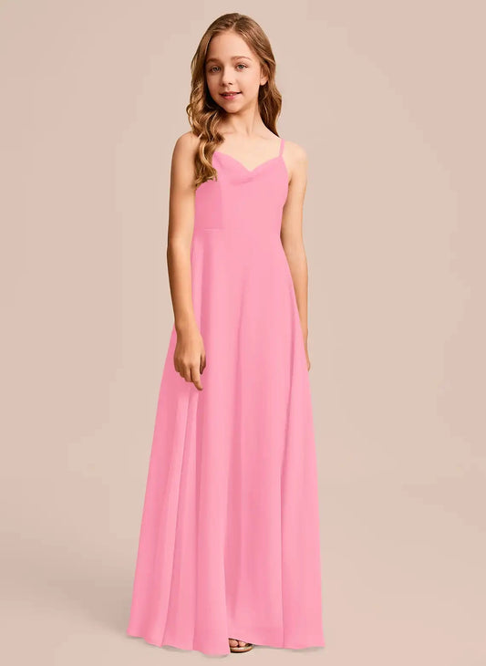 Flowy A-line Sweetheart Spaghetti Strap Tie Back Maxi Junior Bridesmaid Dress