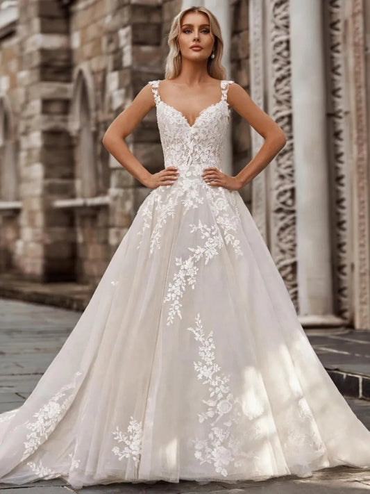 Romantic A Line Sweetheart Sleeveless Sheer Back Floor Length Wedding Dress
