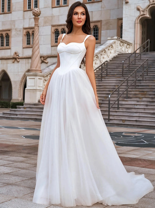Elegant A Line Sweetheart Sleeveless Lace Up Floor Length Wedding Dress