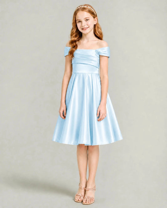 Elegant A Line Off Shoulder Short Sleeve Zip Back Knee Length Dress Wedding