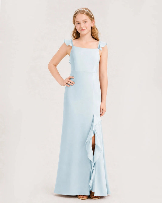 Elegant A Line Square Neck Ruffle Sleeve Bow Back Maxi Dress