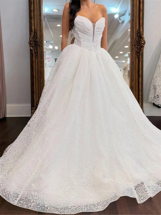 Romantic Ball Gown Sweetheart Sleeveless Lace Up Floor Length Wedding Dress