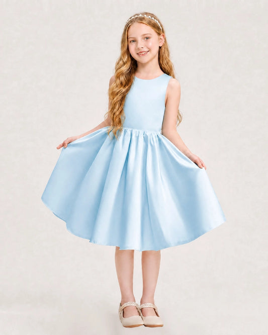 Elegant A-Line Round Neck Sleeveless Bow Back Knee Length Flower Girl Dress
