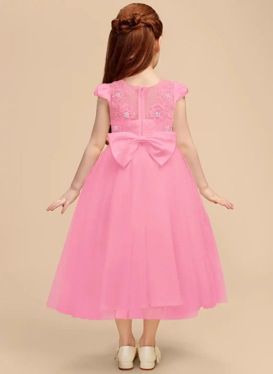Heowos A-Line Lace First Communion Dress Cap Sleeve Midi Flower Girl Gown