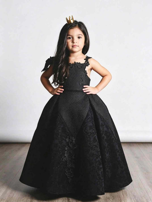 Luxury Ballgown Square Neck Lace Strap Open Back Train Girl Formal Dress