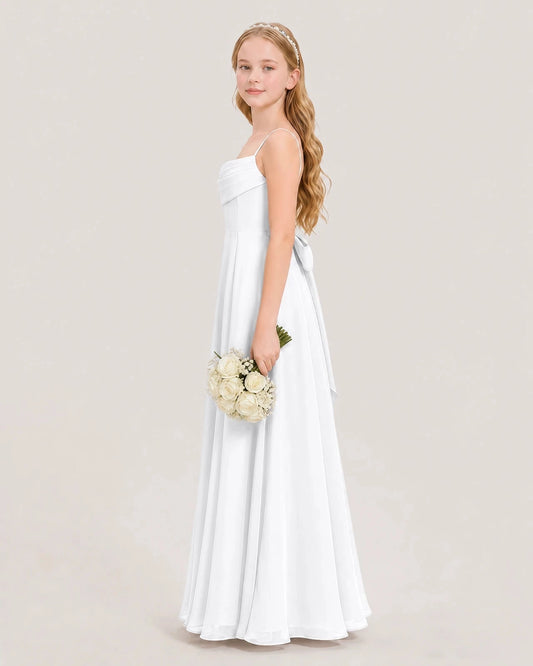 Elegant A Line Straight Neck Sleeveless Bow Back Floor Length Bridesmaid Dress