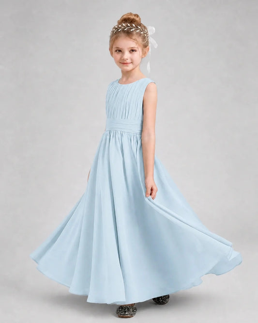 Elegant A-Line Round Neck Sleeveless Bow Back Maxi Flower Girl Dress