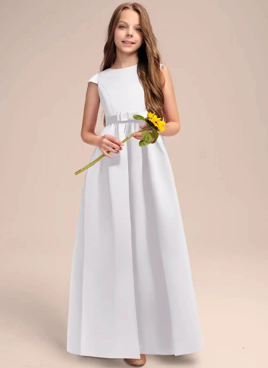 Elegant A Line Round Neck Cap Sleeve V Back Maxi First Communion Dresses