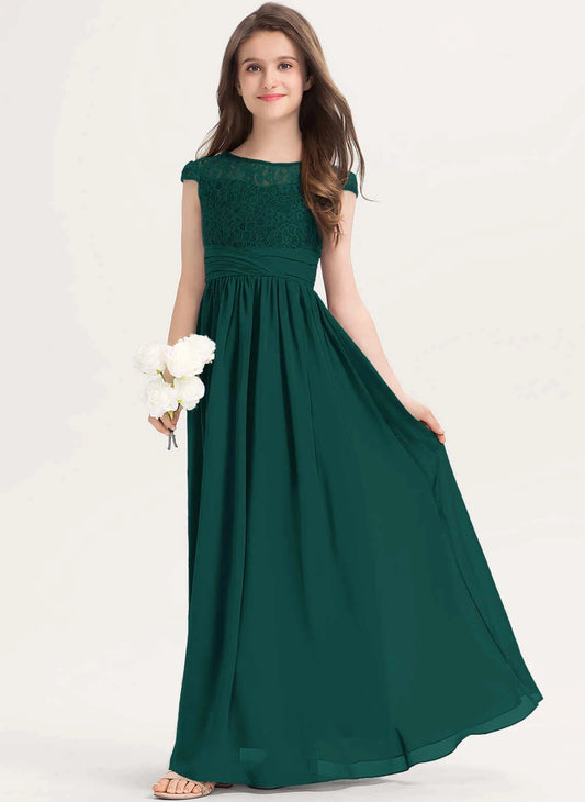 Elegant A Line Round Neck Cap Sleeve Keyhole Back Maxi First Communion Dress