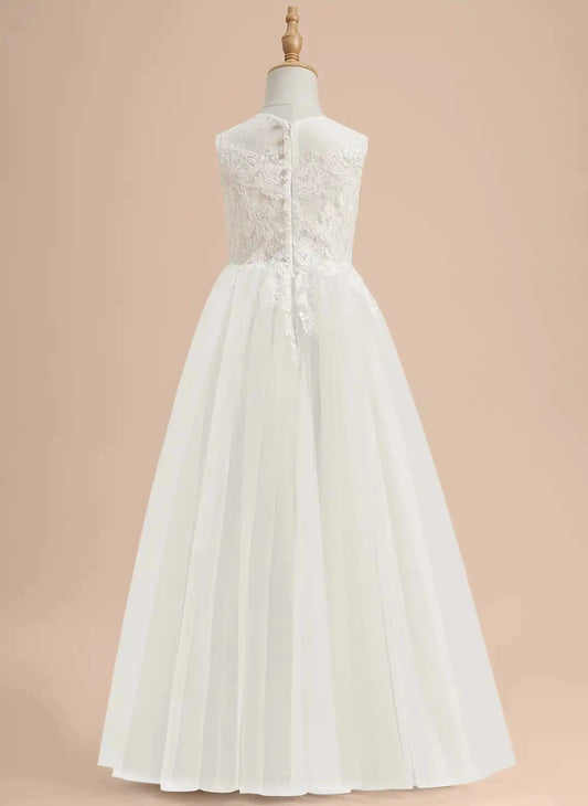 Elegant A Line Round Neck Sleeveless Button Back Floor Length First Communion Dress