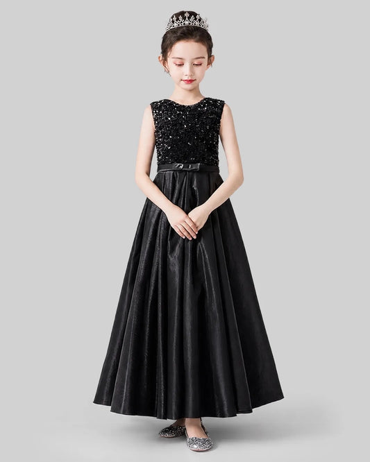 Sparkling A Line Round Neck Sleeveless Zipper Back Floor Length Holiday Dress