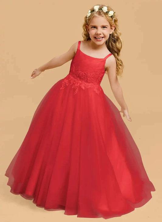 Elegant A-line Square Neck Sleeveless Zipper Back Train First Communion Dress