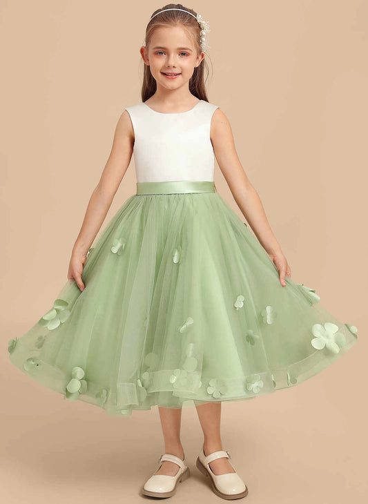 Elegant A?Line Round Neck Sleeveless V?Back Midi Junior Bridesmaid Dress