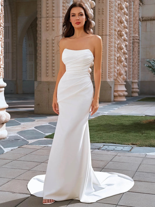 Elegant Mermaid Straight Neck Sleeveless Button Back Floor Length Wedding Dress