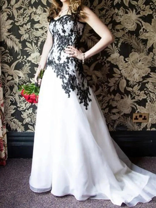 Elegant A-Line Sweetheart Sleeveless Lace-Up Back Floor-Length Wedding Dress