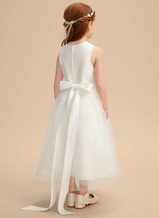 Elegant A Line Round Neck Sleeveless Zipper Back Maxi First Communion Dress