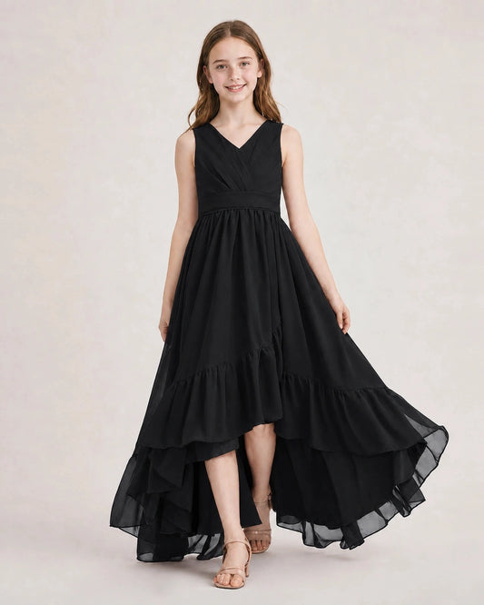Elegant A Line V Neck Sleeveless Bow Back High Low Wedding Dress