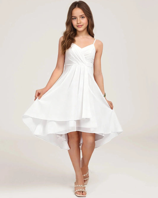 Elegant A-Line V-Neck Sleeveless Zipper-Back High-Low Dress for Weddings