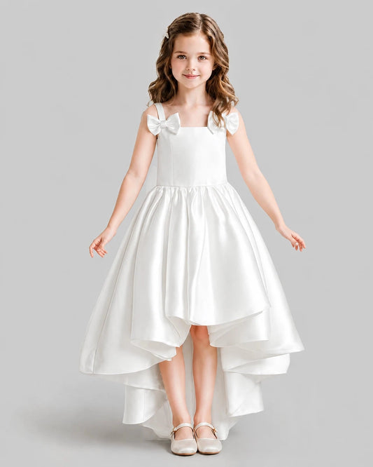 Elegant A-Line Square Neck Sleeveless Bow Back High-Low Flower Girl Dress