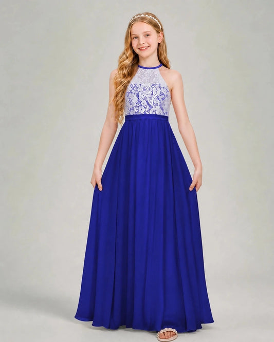 Elegant A Line Halter Sleeveless Keyhole Back Floor Length Flower Girl Dress