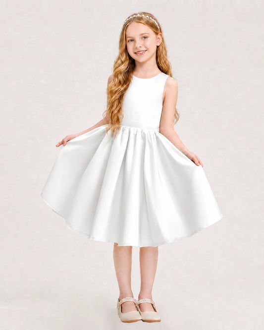 Elegant A-Line Round Neck Sleeveless Bow Back Knee Length Flower Girl Dress