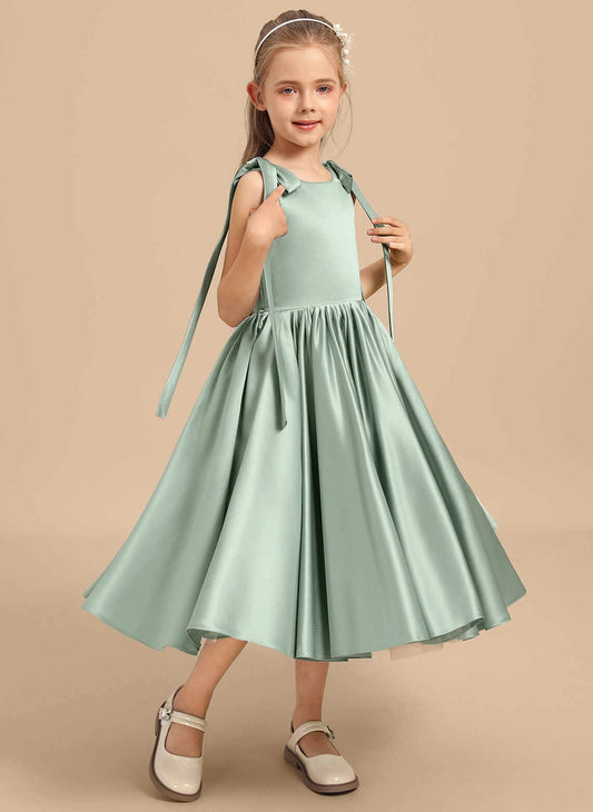 Elegant A Line Round Neck Sleeveless Zipper Back Midi First Communion Dress