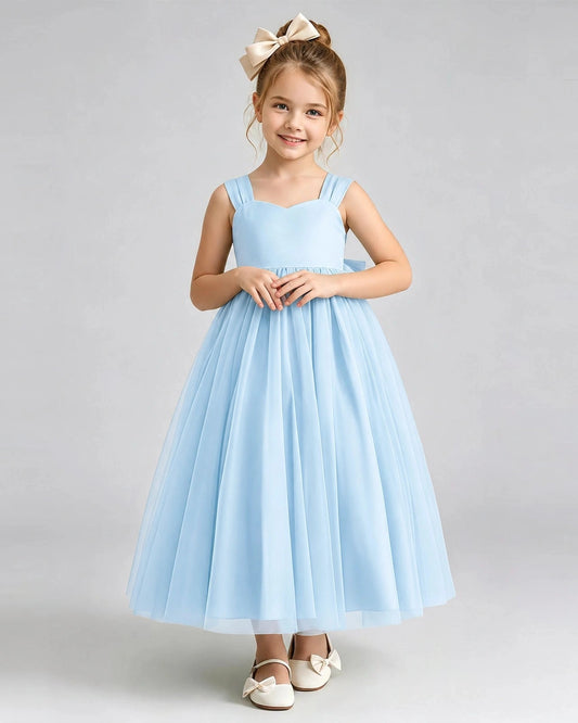 Elegant A-Line Sweetheart Sleeveless Bow Back Tea-Length Flower Girl Dress
