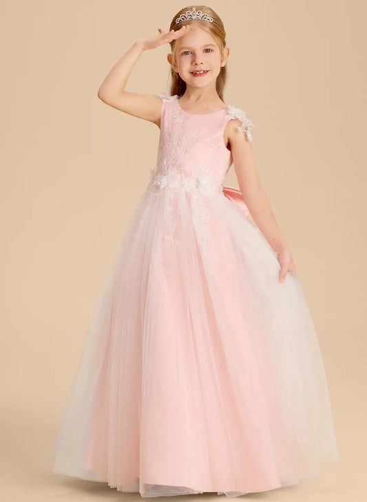 Elegant A Line Round Neck Cap Sleeve V Back Long First Communion Dress